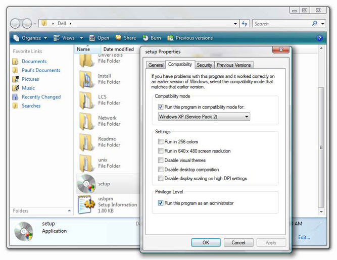 Install Windows XP Driver in Windows Vista Compatibility Mode