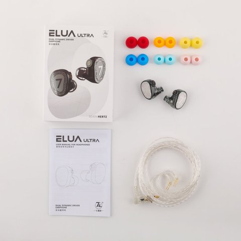 Elua Ultra retail box with dual dynamic driver earphones