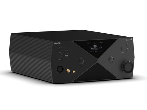 Aune A17 Class A balanced headphone amplifier front panel angled view Aune A17 Class A balanced headphone amplifier front panel angled view