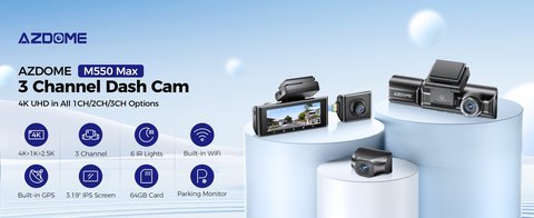 Azdome M550 Max dash cam unit with dual STARVIS sensors and display