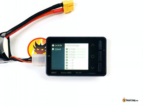 ISDT BG-8S BattGo battery checker showing individual cell voltages ISDT BG-8S BattGo battery checker showing individual cell voltages
