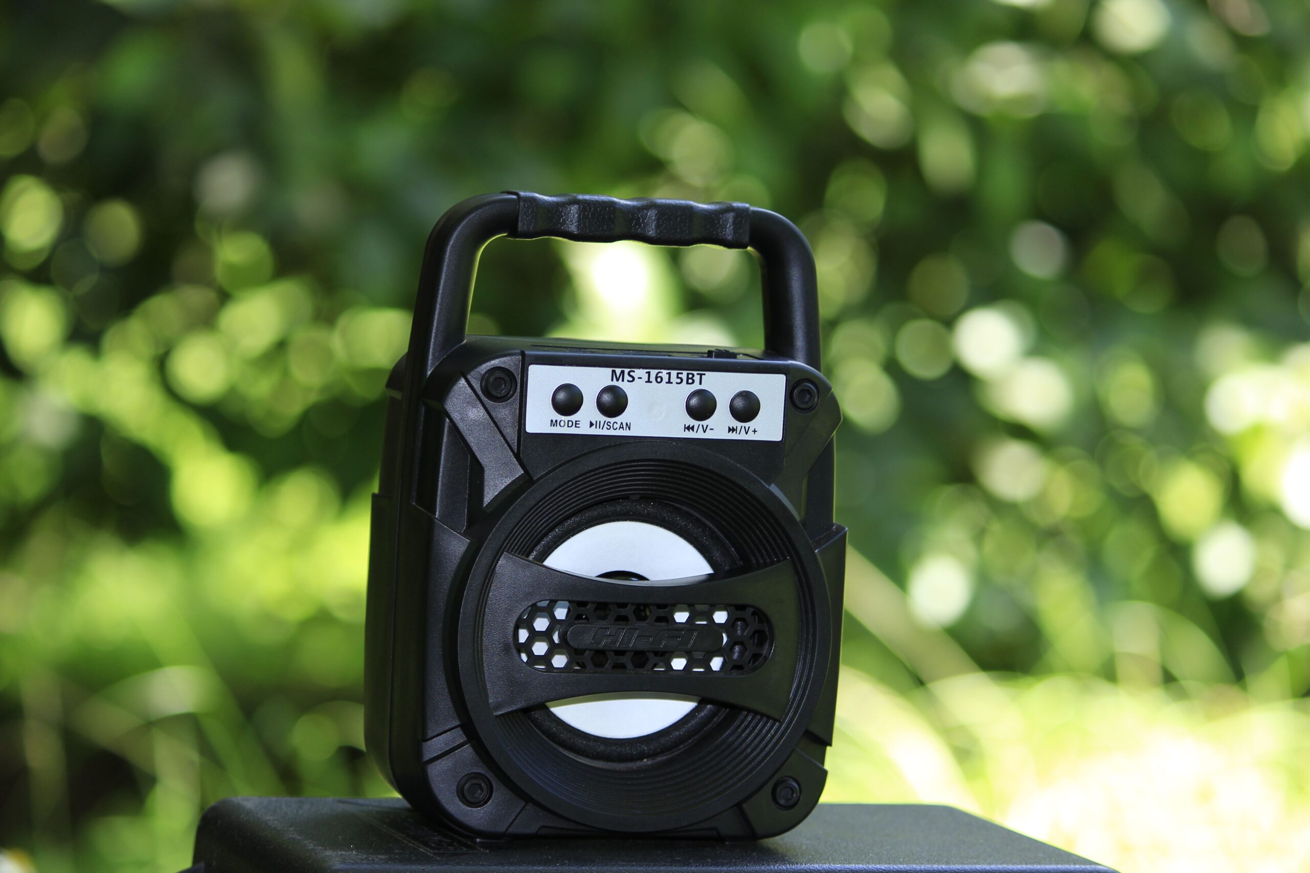 Close up of a portable wireless speaker Close up of a portable wireless speaker