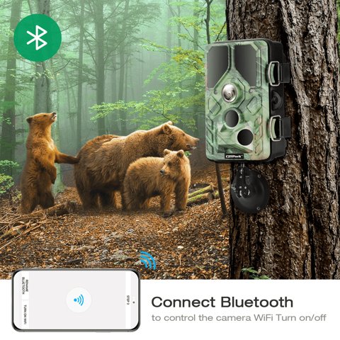 Campark T85 mounted on a tree with Bluetooth pairing screen Campark T85 mounted on a tree with Bluetooth pairing screen