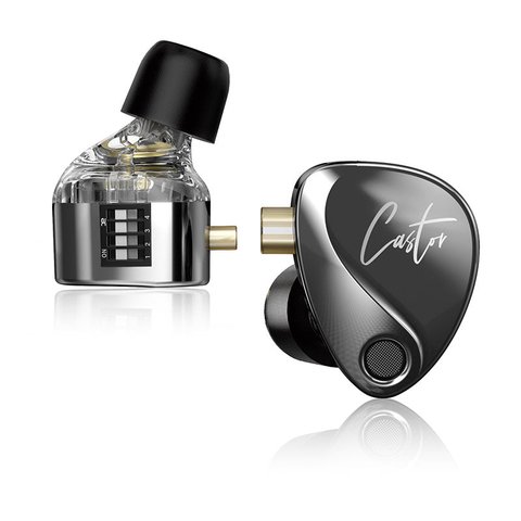 KZ Castor earphone shell close up showing nozzle and signature engraving KZ Castor earphone shell close up showing nozzle and signature engraving
