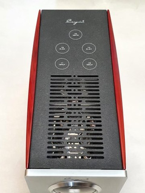 Top vent and control panel of the Cayin HA-1A MK2 tube headphone amplifier