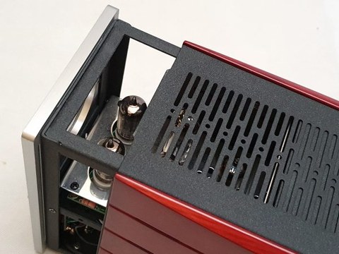 Close-up of the vacuum tube visible through the Cayin HA-1A MK2 viewing window