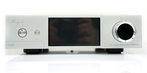 Close-up of the Cayin iDAP-6 front panel color display and control knob Close-up of the Cayin iDAP-6 front panel color display and control knob