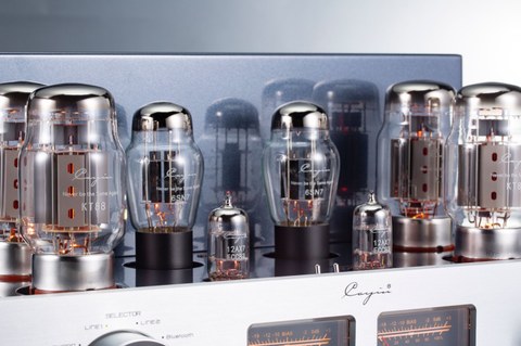 Cayin Jazz 90 front panel VU meters with illuminated bias readings Cayin Jazz 90 front panel VU meters with illuminated bias readings