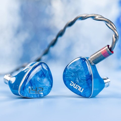 DUNU DN142 earphones with modular silver-plated cable attached