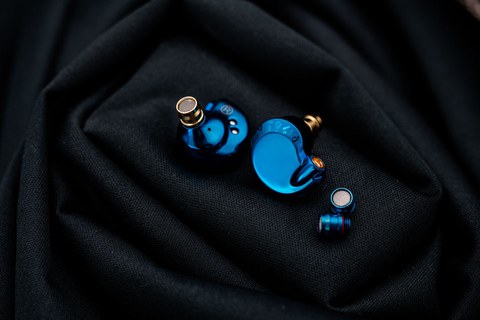 DUNU Falcon Ultra earphones in Klein Blue stainless steel finish