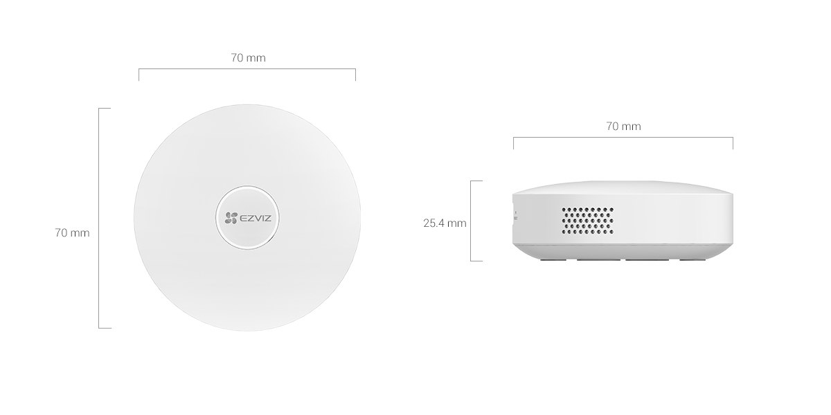 EZVIZ A3 Home Gateway top and side view with dimensions EZVIZ A3 Home Gateway top and side view with dimensions