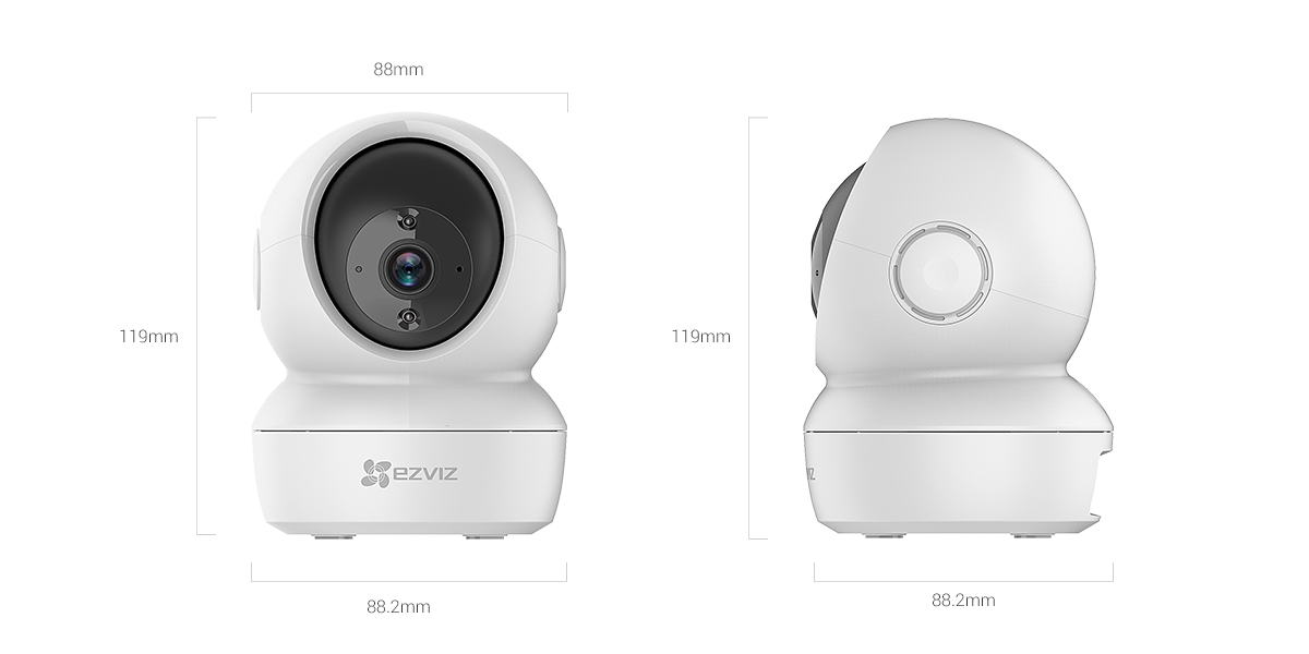 EZVIZ C6N camera front and side view with dimensions EZVIZ C6N camera front and side view with dimensions
