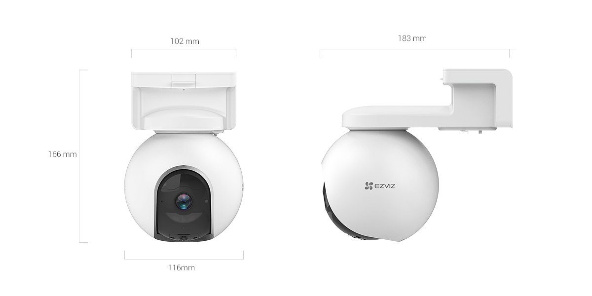 EZVIZ EB8 4G camera front and side view with dimensions EZVIZ EB8 4G camera front and side view with dimensions