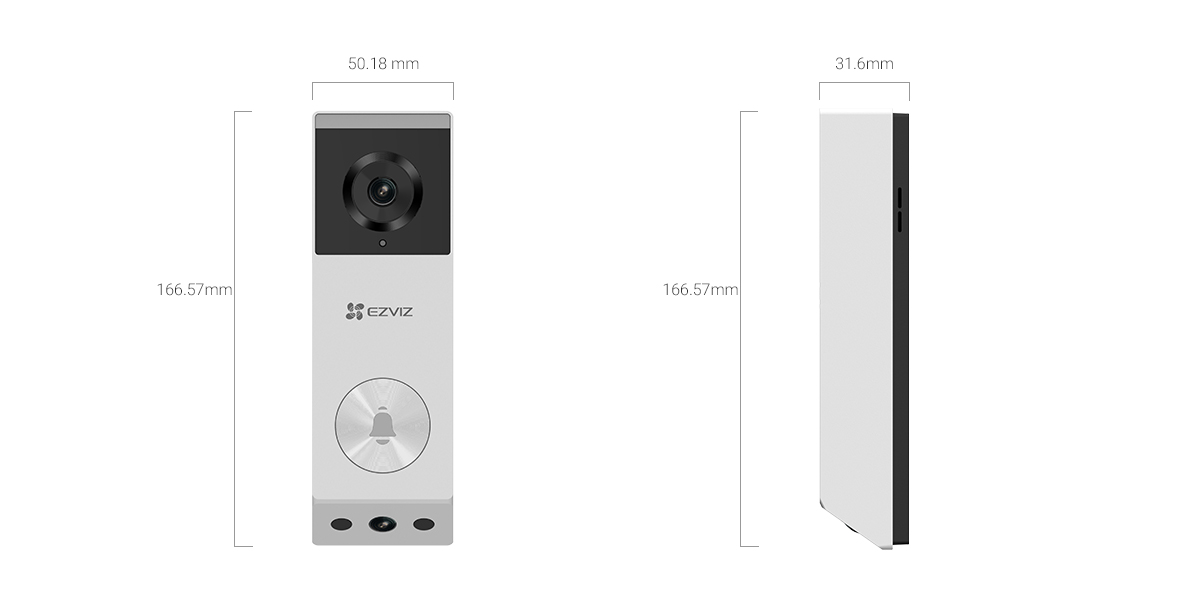 EZVIZ EP3x video doorbell front and side view with dimensions EZVIZ EP3x video doorbell front and side view with dimensions