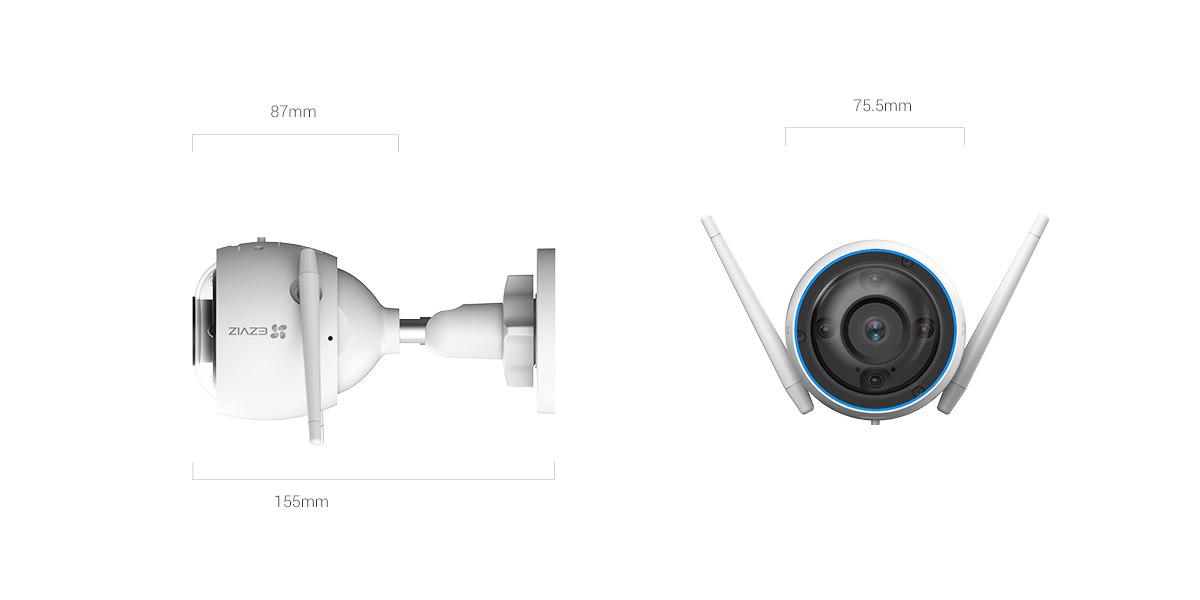 EZVIZ H3 3K camera side and front view with dimensions EZVIZ H3 3K camera side and front view with dimensions