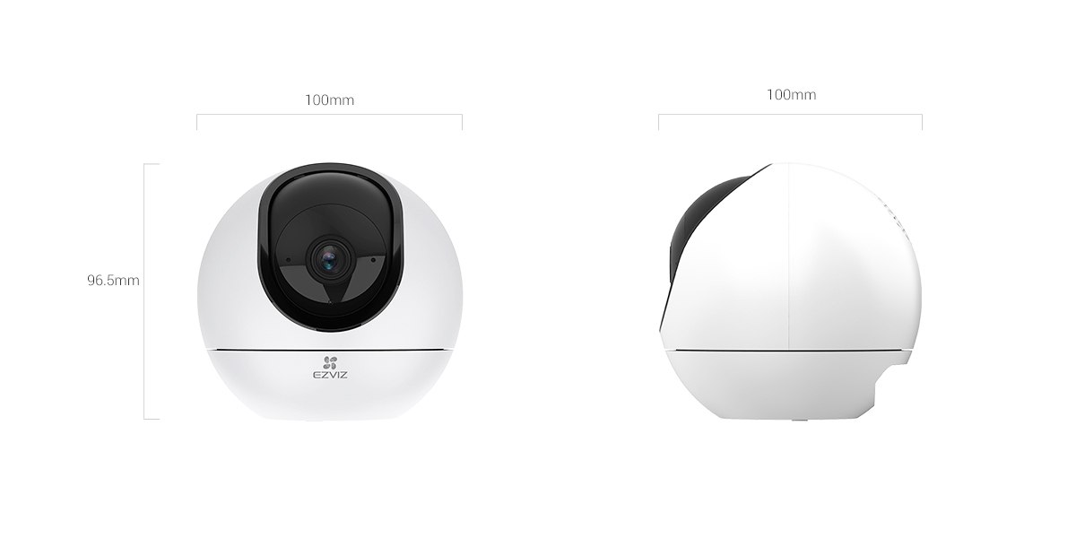 EZVIZ H6 5MP camera front and side view with dimensions EZVIZ H6 5MP camera front and side view with dimensions