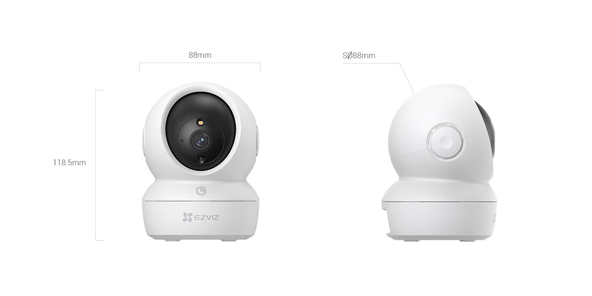 EZVIZ H6c Pro camera front and side view with dimensions EZVIZ H6c Pro camera front and side view with dimensions