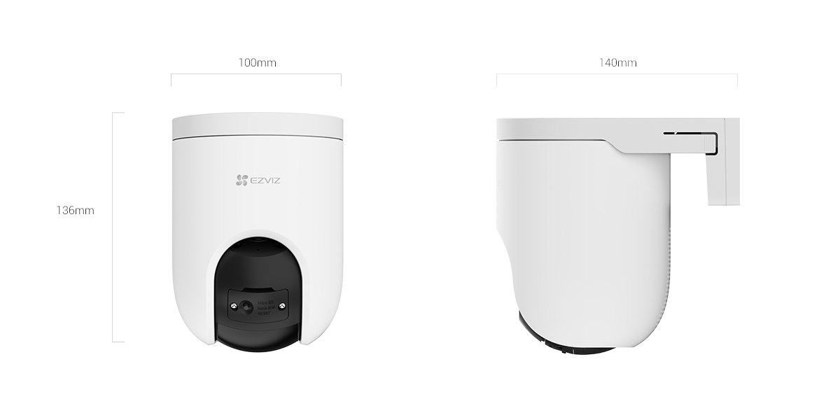 EZVIZ H8c Pro 4K outdoor pan-tilt security camera front and side view EZVIZ H8c Pro 4K outdoor pan-tilt security camera front and side view