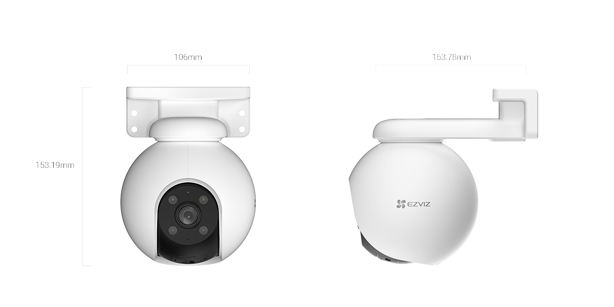 EZVIZ H8 Pro 3K outdoor pan-tilt security camera front and side view EZVIZ H8 Pro 3K outdoor pan-tilt security camera front and side view