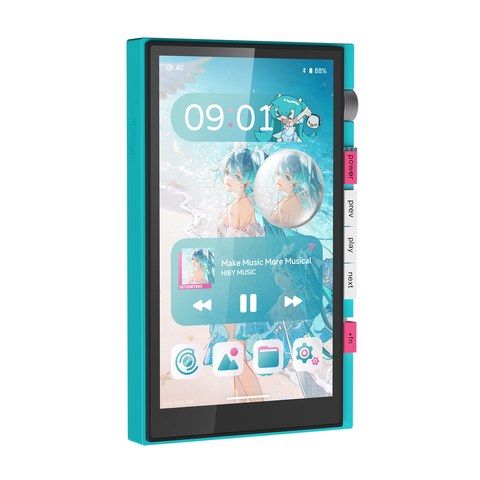 HiBy Digital M500 Hatsune Miku Edition angled view showing side buttons HiBy Digital M500 Hatsune Miku Edition angled view showing side buttons