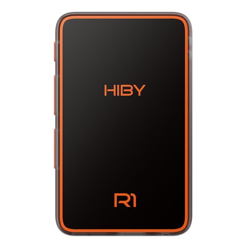 HiBy R1 rear panel showing the HiBy R1 branding on the translucent chassis HiBy R1 rear panel showing the HiBy R1 branding on the translucent chassis