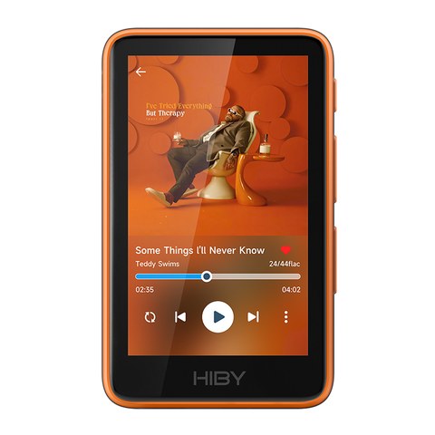 HiBy R1 digital audio player front panel showing the touchscreen playback interface HiBy R1 digital audio player front panel showing the touchscreen playback interface