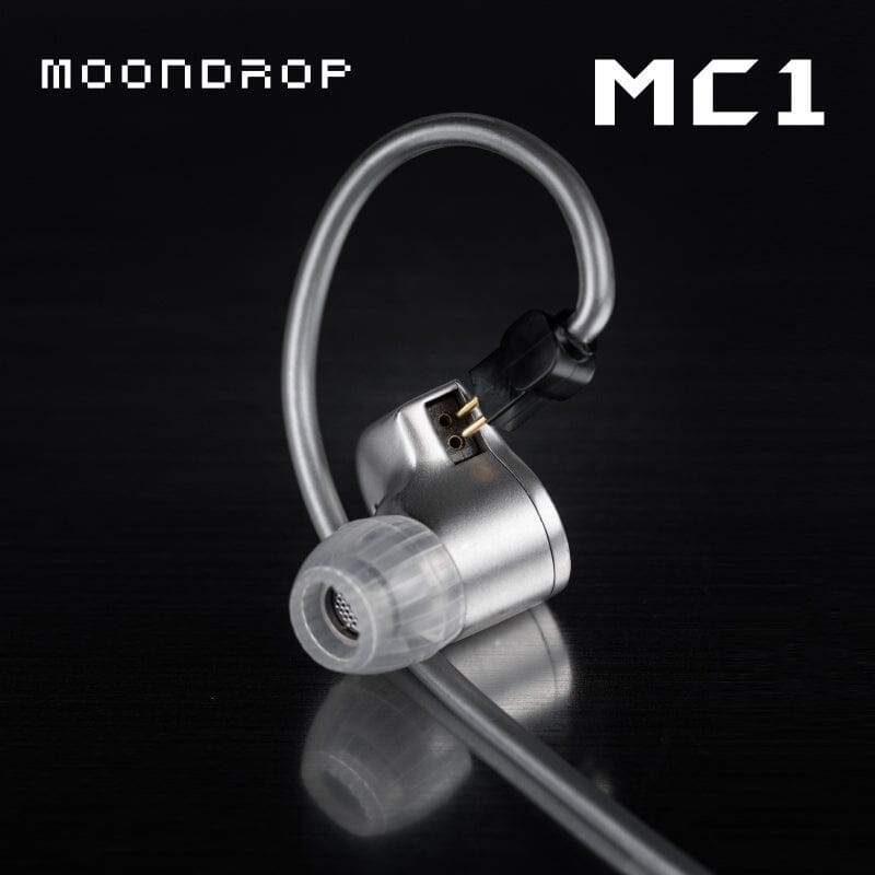 Moondrop MC1 cable 2-pin connector attached to earphone shell Moondrop MC1 cable 2-pin connector attached to earphone shell