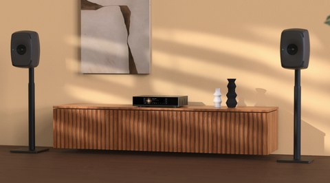 Matrix Audio MS-1c music streamer on a media cabinet Matrix Audio MS-1c music streamer on a media cabinet