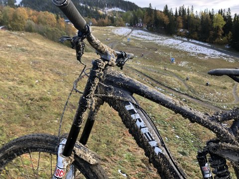 Mountain biker riding downhill trail