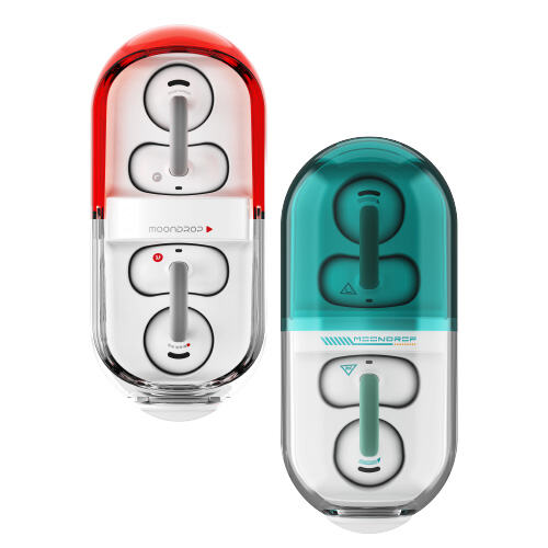 Moondrop Pill open-ear clip earbuds in red and teal colorways Moondrop Pill open-ear clip earbuds in red and teal colorways