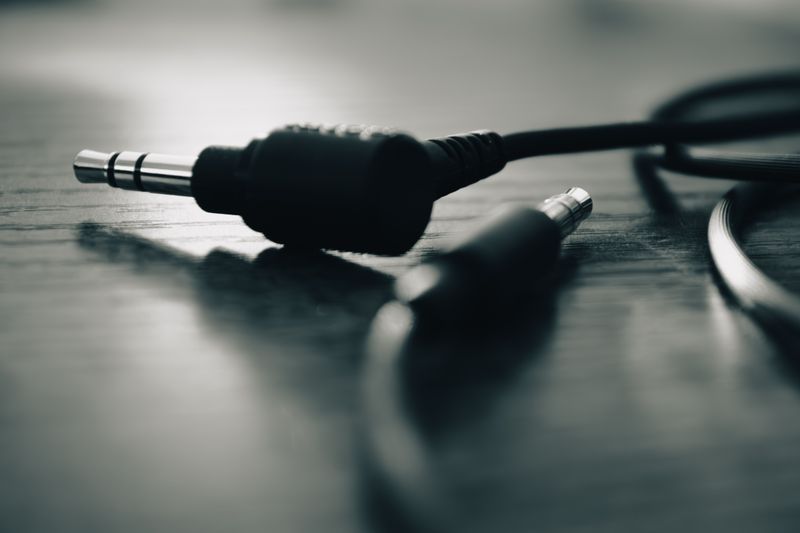 Audio cable connectors close-up in black and white Audio cable connectors close-up in black and white