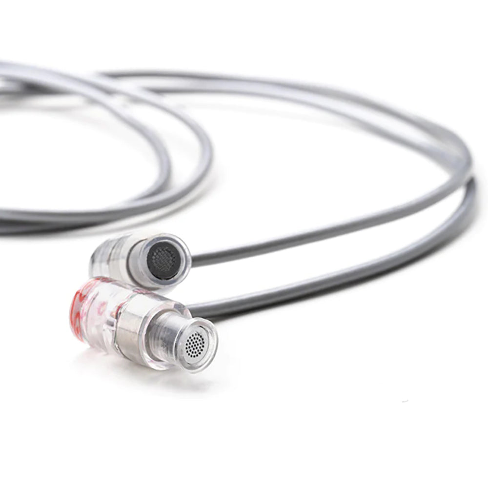 Moondrop Quarks earphone connector detail with red accent ring Moondrop Quarks earphone connector detail with red accent ring