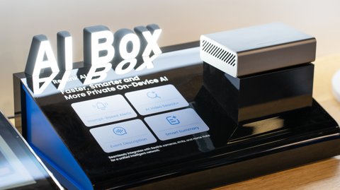 Reolink AI Box on-device AI hub shown at a trade show display Reolink AI Box on-device AI hub shown at a trade show display