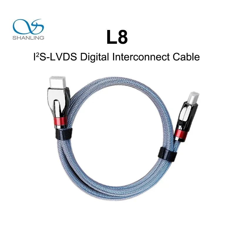 Shanling L8 I2S-LVDS digital interconnect cable coiled with connectors visible Shanling L8 I2S-LVDS digital interconnect cable coiled with connectors visible