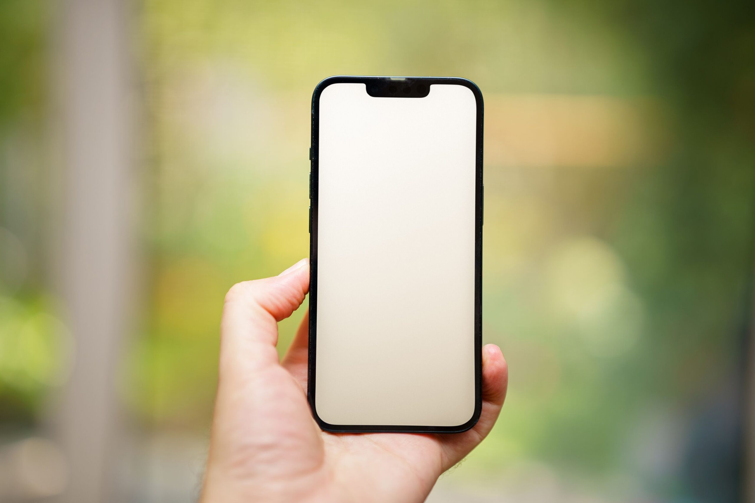 Hand holding a smartphone outdoors, representative of checking a camera app Hand holding a smartphone outdoors, representative of checking a camera app
