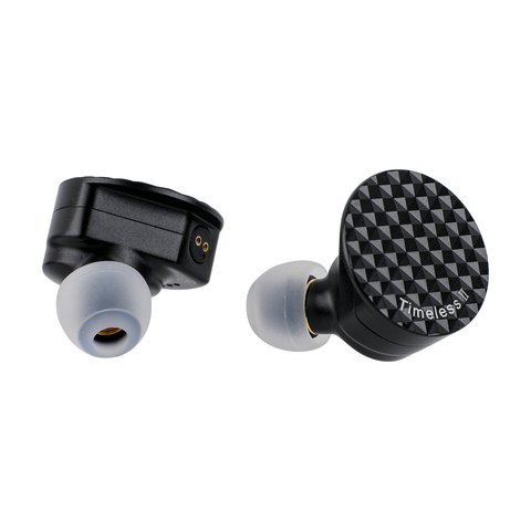 Timeless 2 IEM cable connector and gold-accented earpiece design close up