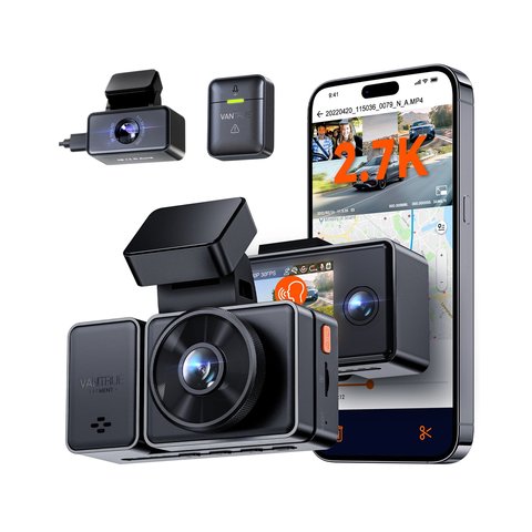 Vantrue E3 three channel dash cam unit with front cabin and rear camera modules