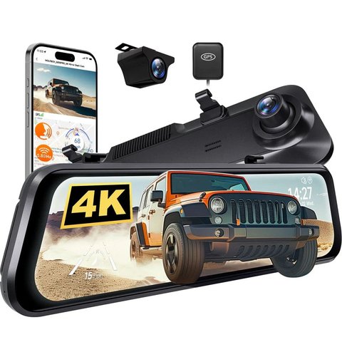 WOLFBOX G850 Pro mirror dash cam next to comparison with G900 Pro