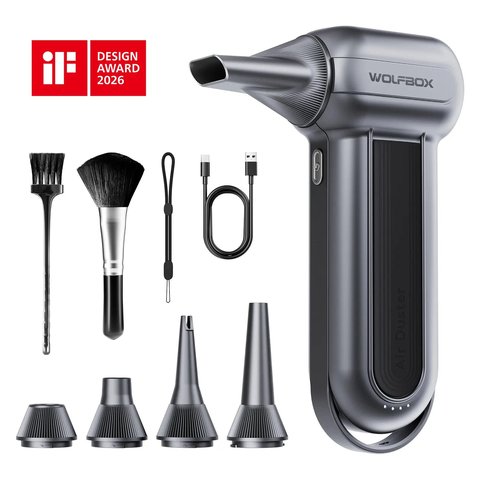 WOLFBOX MegaFlow MF100 electric air duster with accessory nozzles and brushes WOLFBOX MegaFlow MF100 electric air duster with accessory nozzles and brushes