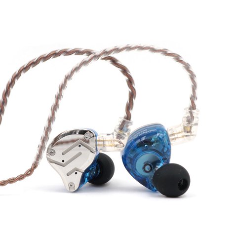 KZ ZS10 Pro purple hybrid IEM with steel faceplate on white surface KZ ZS10 Pro purple hybrid IEM with steel faceplate on white surface