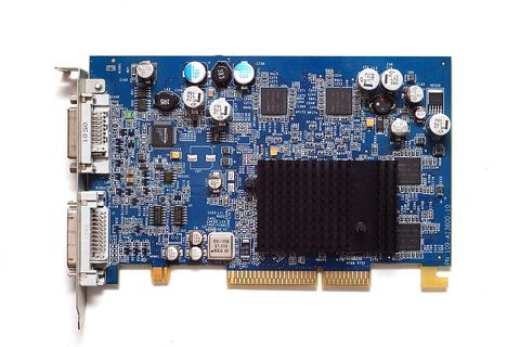 ATI Radeon 9600 Pro AGP graphics card circuit board top view ATI Radeon 9600 Pro AGP graphics card circuit board top view