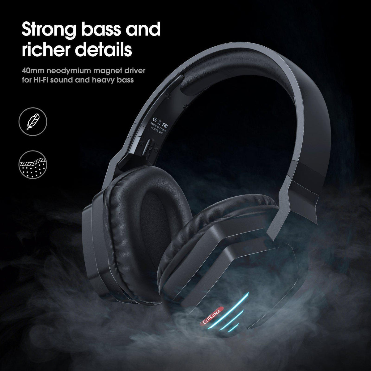 Onikuma B60 wireless gaming headset front view Onikuma B60 wireless gaming headset front view