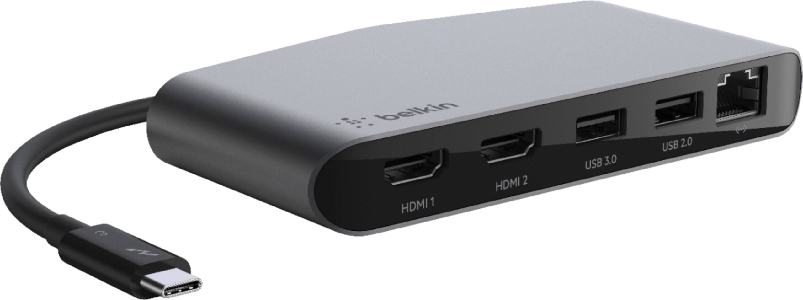 Belkin Thunderbolt 3 dock showing HDMI and USB ports Belkin Thunderbolt 3 dock showing HDMI and USB ports