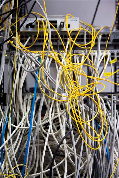 Close up of tangled USB cable wires similar to the connection used for a Xerox Phaser printer Close up of tangled USB cable wires similar to the connection used for a Xerox Phaser printer