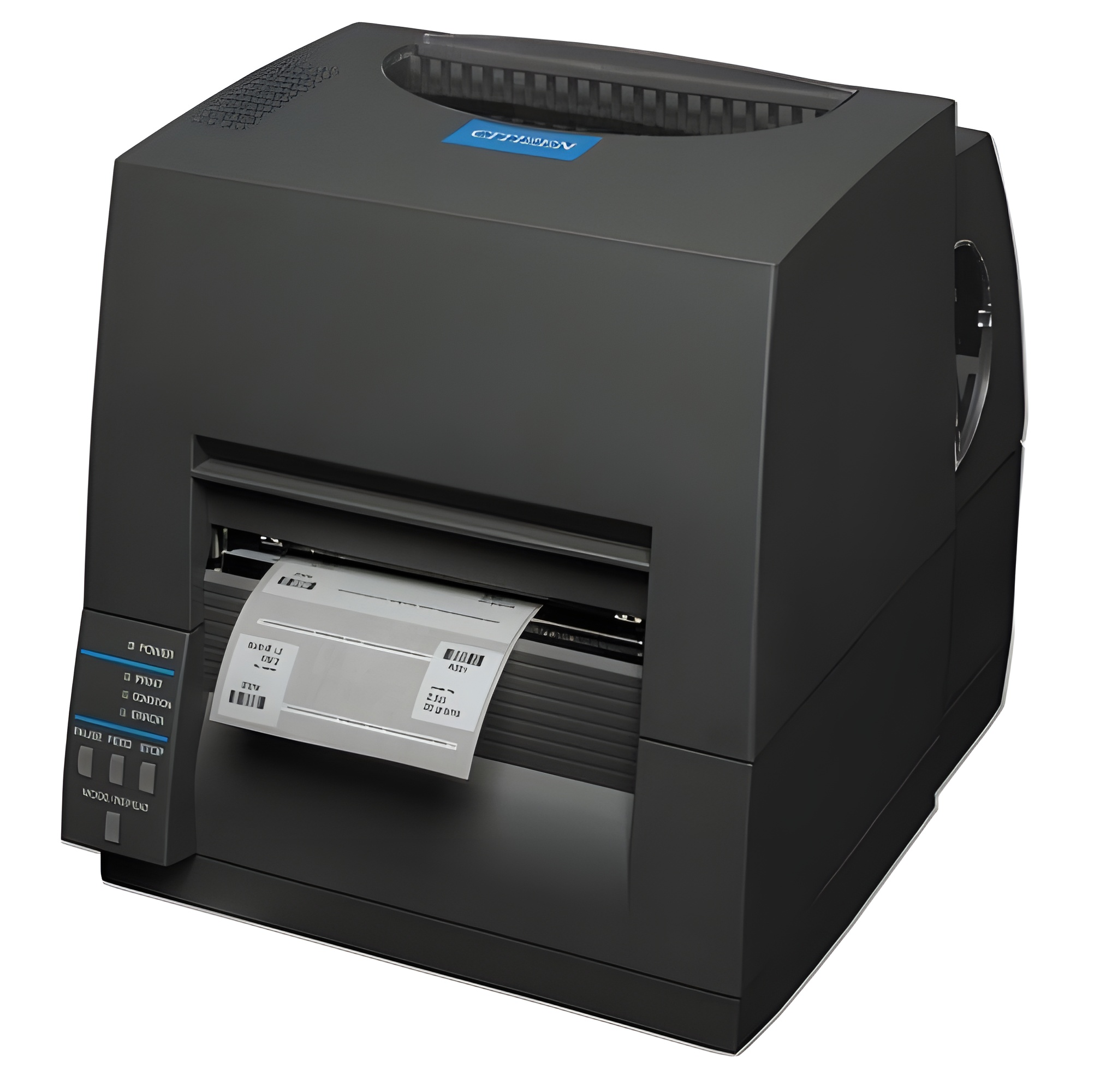 Citizen CL-S621 desktop label printer feeding out a printed label Citizen CL-S621 desktop label printer feeding out a printed label