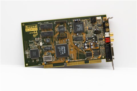 Vintage Creative Sound Blaster sound card circuit board close up view Vintage Creative Sound Blaster sound card circuit board close up view