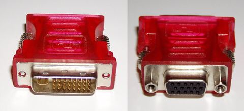 DVI to VGA adapter used for connecting an older graphics card to a monitor DVI to VGA adapter used for connecting an older graphics card to a monitor