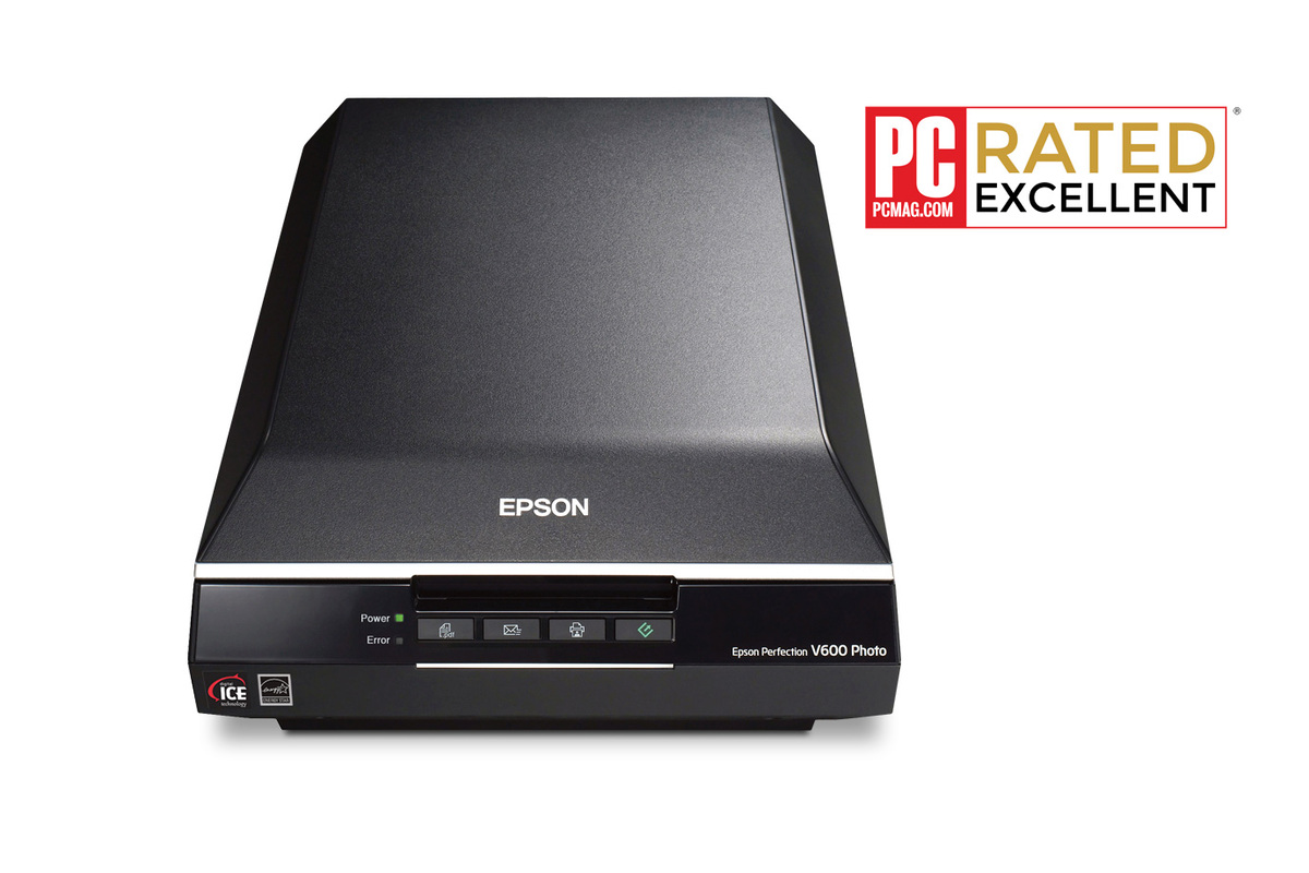 Epson Perfection V600 flatbed photo scanner shown from the front Epson Perfection V600 flatbed photo scanner shown from the front