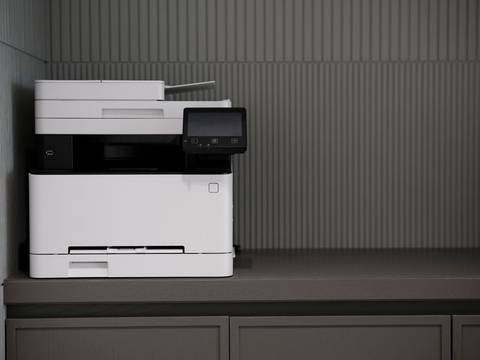 White multifunction inkjet printer with control panel and paper tray White multifunction inkjet printer with control panel and paper tray