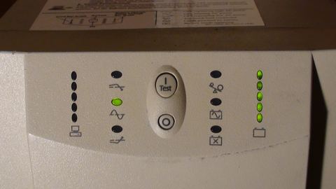 Front panel view of an uninterruptible power supply battery backup unit